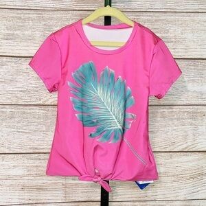 NWT Heart and Harmony Pink and Green Palm Short Sleeve Rashguard Size 12